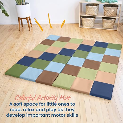 ECR4Kids Softzone Patchwork Toddler Foam Play Mat, 58" Square, Earthtone