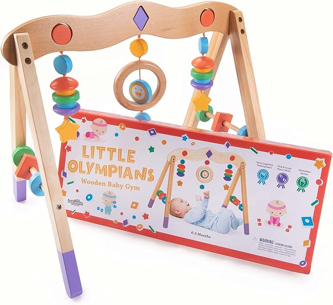 Little Olympians Wooden Baby Gym - Child Activity Center Newborns & Early Infants - Wood Mobile Interactive Play Station for Tummy Time - Educational & Developmental Learning Toys, Ages 0-5 Months
