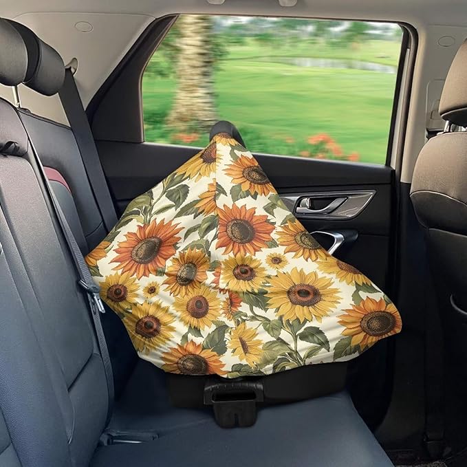 AFPANQZ Sunflower Baby Car Seat Covers Cozy for Girls Boys Multifunctional Infant Car Seat Canopy Nursing Cover High Chair Cover Full Coverage Breathable Stretchy Lightweight for Travel Outdoors