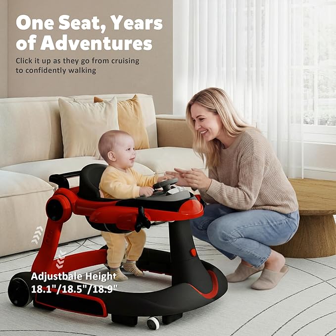 Todefull 7-in-1 Baby Walker with Wheels, Anti-Slip Base, Speed Control, 3 Level Adjustable Height with Music & Lights Box, Foldable Walkers for Babies 6-12 Months, Boys & Girls