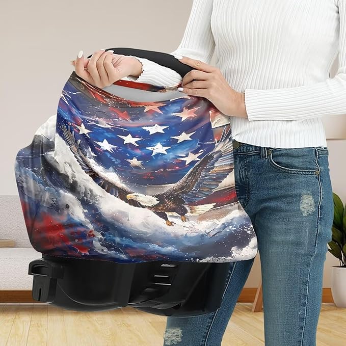 American Flag Eagle Car Seat Cover Baby,Stretchy Infant Baby Carseat Cover,Unverisal Fit Multi-use Nursing Cover for Breastfeeding Stroller Cover Boys and Girls Shower Gifts