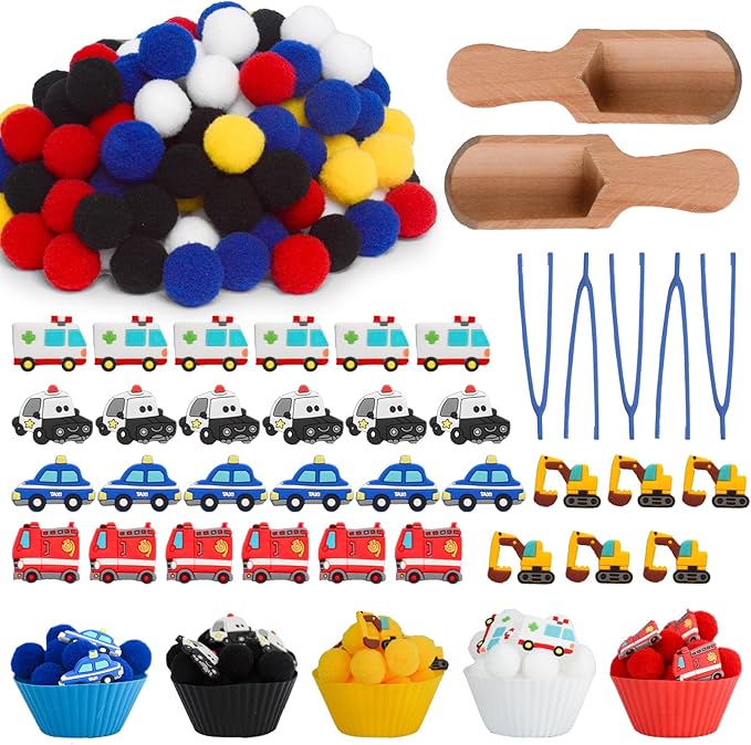 192pcs Cars Sensory Bin Filler Fine Motor Toys Transportation Toys Sensory Bin Items Toy Ambulance Fire Engine Police Car Excavator Taxi for Preschool Education Activities