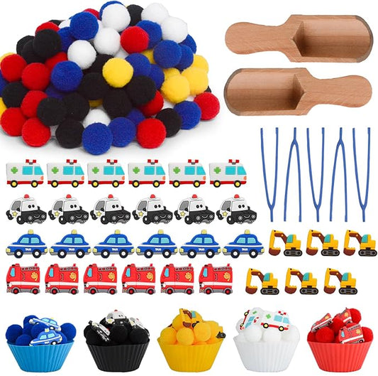 192pcs Cars Sensory Bin Filler Fine Motor Toys Transportation Toys Sensory Bin Items Toy Ambulance Fire Engine Police Car Excavator Taxi for Preschool Education Activities