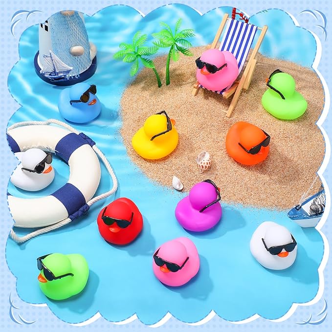 Sosation 36 Packs Mini Rubber Ducks with Sunglasses Sets 2.2 Inch Bath Squeaky Rubber Duckies Cute Float Bathtub Toys for Birthday Party Favors Class Carnival Prizes Car Decor(Multicolored)