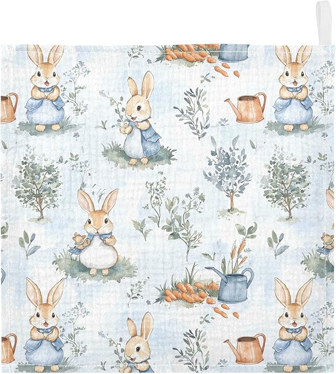 vvfelixl Baby Muslin Washcloths Peter Bunny Friend Baby Burp Cloths Cotton Babys Face Towel for Infants Soft 11.8 X 11.8 in, 3 Pack