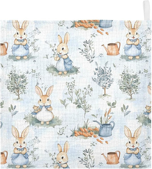 vvfelixl Baby Muslin Washcloths Peter Bunny Friend Baby Burp Cloths Cotton Babys Face Towel for Infants Soft 11.8 X 11.8 in, 3 Pack