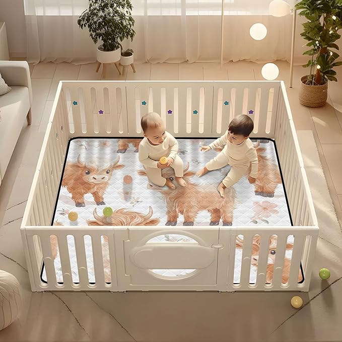 Highland Cows Cute Baby Playmat Washable Playroom Crawling Mat Non-Slip Play Mats for Floor 50x50 Mat