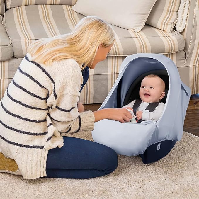 Metplus Car Seat Cover, Breathable Mesh Window Infant Carseat Canopy for Baby Boys & Girls, Summer Stroller Sunshade Net for Airflow & Privacy, Stretchy Universal Fit