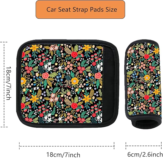Car Seat Shoulder Strap Pads Carseat Strap Pad for Babies,Kids Soft Cushion ComfortSeat Strap Covers for Stroller，High Chair,Bogg Bag for Car Accessories (Flower)