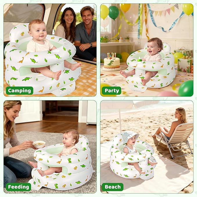 Inflatable Baby Seat for 3-36 Months, Baby Seats for Infants for Sitting Up with Back Support Built in Air Pump, Surround Sit Me Up Floor Seat for Baby Chair for Learning Sit, Feeding (Dinosaur)