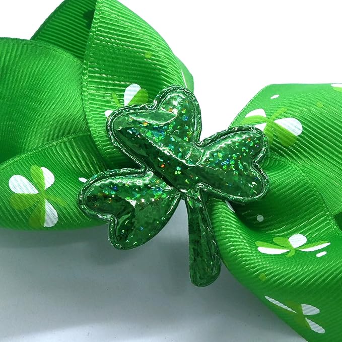 St. Patrick's Day Grosgrain Ribbon Alligator Hair Clips and Bows for Toddler Girls and Kids - 6PCS Solid Color Hair Accessories