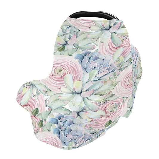 Watercolor Succulents Rose Pattern Pastel Pink Succulent Plant Stretchy Baby Car Seat Cover Infant Canopy Nursing Covers Breastfeeding Cover Breathable Windproof Winter Scarf for Boys Girls
