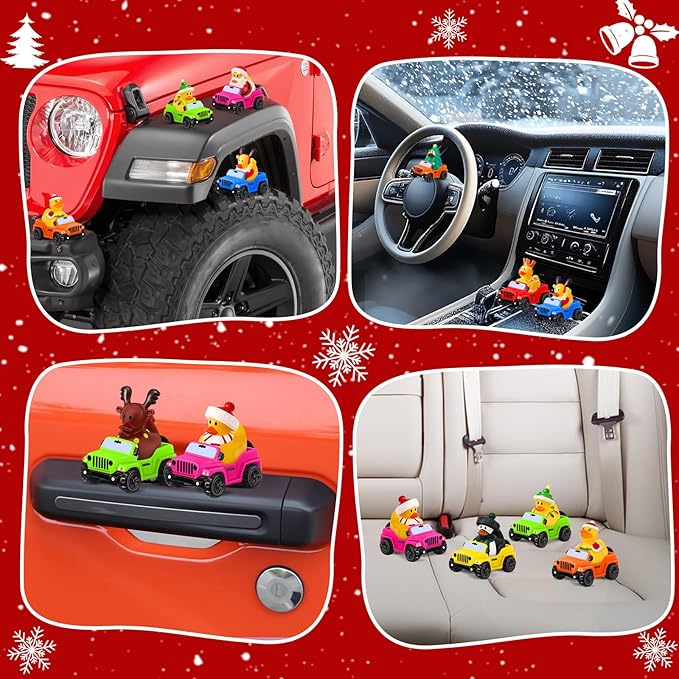 24 Pcs Christmas Rubber Ducks for Jeeps, 3.5 Inch Ducks for Ducking, Off-Road Vehicles Suitable for 2 Inch Ducks, 12 Christmas Rubber Ducks with 12 Cars, Bath Toy Christmas Party Favors Gifts