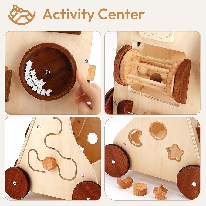 Woodtoe Wooden Baby Walker, Adjustable Speed Push Walker, Montessori Toys for 1 Year Old, Wood Walker for Boys and Girls, Baby Activity Center, Toddler Push Toys, Baby Shower Birthday Toy Gift for 1+