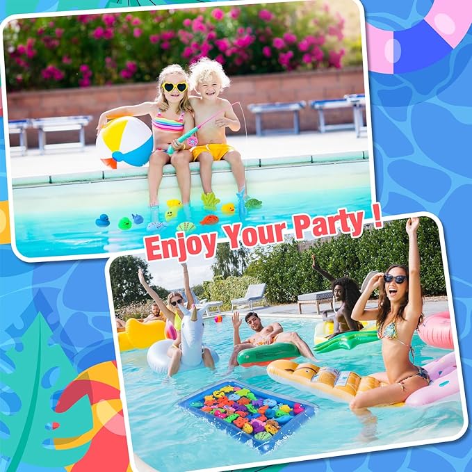 Leyndo 106 Pcs Magnetic Fishing Toys Game Set for Kids 3-6, Includes Fishing Poles, Fish Tanks, Fish Nets, Inflatable Pump, Sea Animals and Rubber Ducks for 5 Players Gifts Summer Pool Party Bath Toys