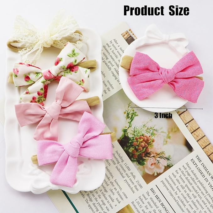 Baby Bow Headband Nylon Hairbands Stretchy Baby Hairbands Hair Accessories for Newborn Infant Toddlers Kids (5, Pink)