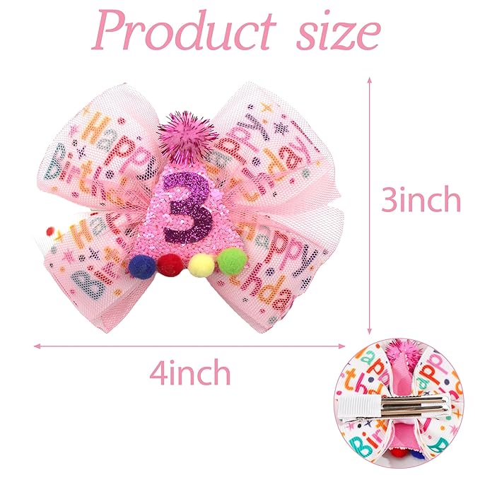 Sprinkle Confetti Hair Bow Clip - First Birthday Pink Party Decoration for Baby Girls, Ice Cream Theme 1st Birthday (3th Girls Hair Bow)