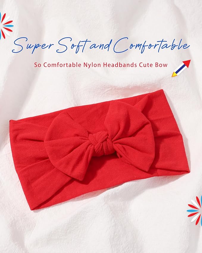 jollybows 3PCS Baby Nylon Headbands Hairbands Hair Bow Elastics for Baby Girls Newborn Infant Toddlers Kids (11-Red+White+Blue, 1 Count (Pack of 3))