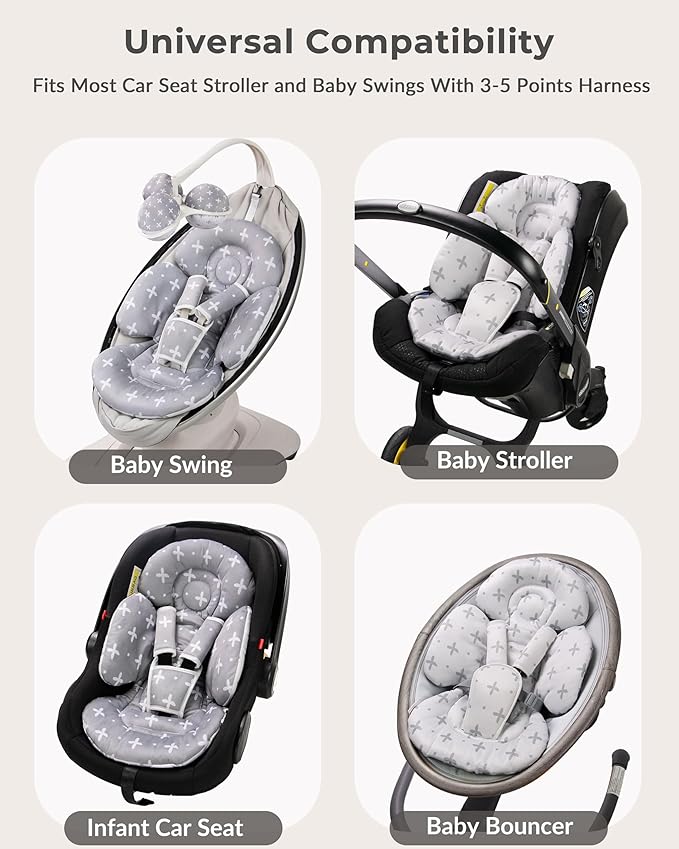 Infant Insert Compatible with 4moms Mamaroo Swing and Infant Carseat, Including 3 Replacement Balls, Reversible Newborn Insert for Baby Swing, Stroller, Bouncer, Soft Fabric - Gray