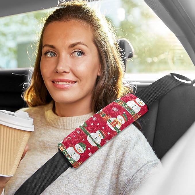 Cute Christmas Snowmen Seat Belt Cover 2 Pack Seatbelt Cover Comfortable Shoulder Strap Covers for Adults Kids Women Men