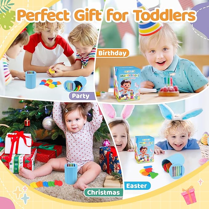 Shape & Color Sorting Montessori Baby Toddler Toys for 1 2 3 Years Boys Girls, Silicone Montessori Toys for 1 Year Old, Fine Motor Skills Sensory Toddlers Toy 1 Year Old Girl and Boy Gift, Piece