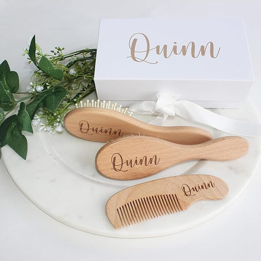 Baby Hair Brush | Personalized Baby Gifts | Wooden Brush | Cradle Cap | Brush Set | Engraved