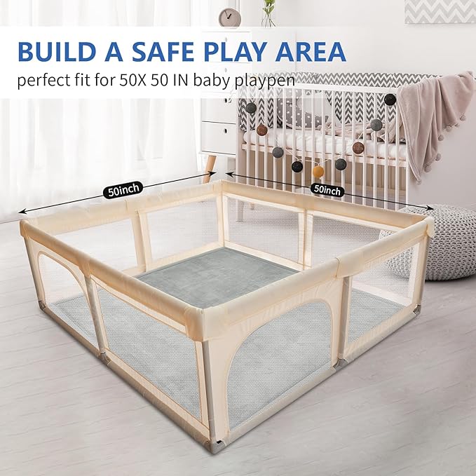 Huloo Sleep Baby Play Mat for Floor,1.3" Thick Elasti-Foam 50x50 Playpen Mat for Toddlers Infant Kids,Water-Repellent Soft Coral Velvet Tummy Time Mat,Non Slip Crawling Mat,Tatami Mat(Light Grey)