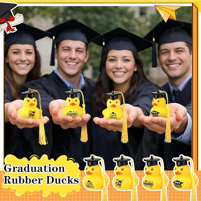 Yaomiao 12 Pcs Graduation Rubber Ducks Bulk Rubber Ducks Toys Cake Topper for Bathtub Swimming Pool Decorations Graduation Duck Gifts for Graduate Party Favors