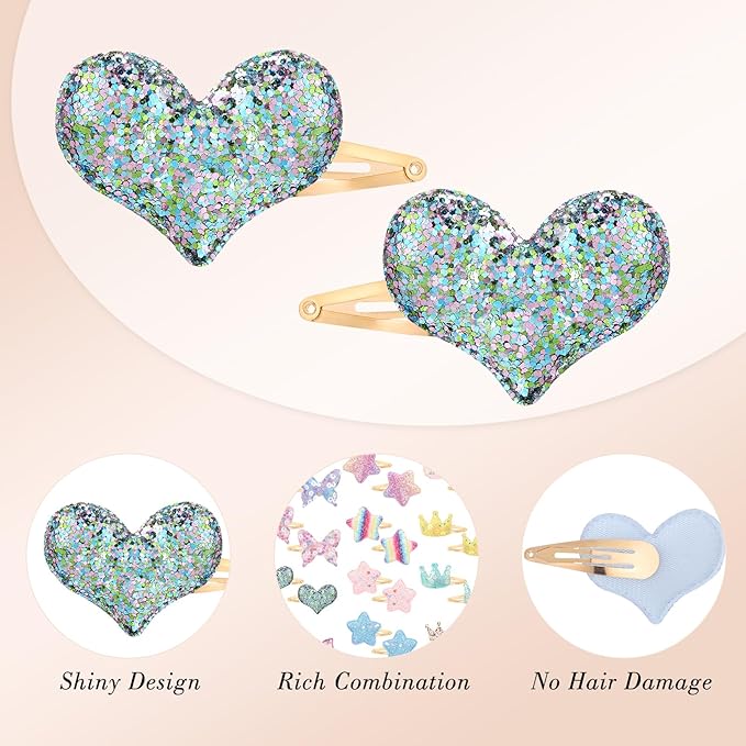 obeoby 24 Pack Toddler Hair Clips for Girls, Star Crown Butterfly Shaped Glitter Hair Barrettes Metal Snap Hair Clips Hair Accessories for Baby Girls Kids Holiday Birthday Gifts