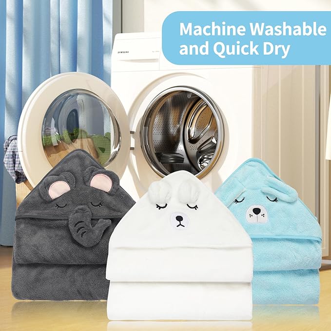 VZZNN 3 Pack Baby Towels Hooded - Ultra Soft Baby Bath Towels, Newborn Baby Essentials, Premium Absorbentand Hypoallergenic Towels for Toddler Baby Boy and Girl (White, Blue, Gray)