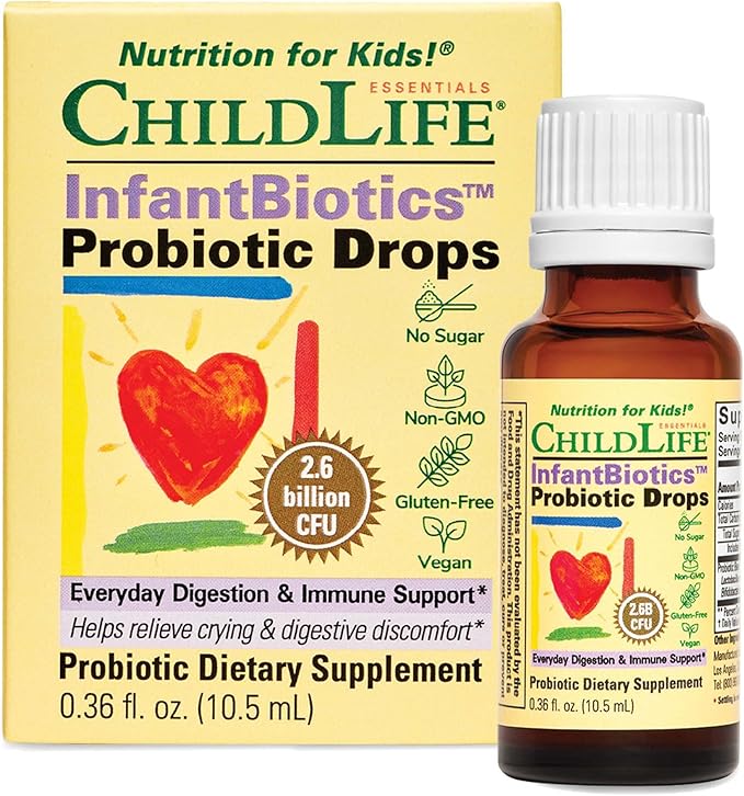 CHILDLIFE ESSENTIALS InfantBiotics - Baby Probiotic Drops, Infant Probiotic, Toddler Probiotic, Baby Constipation Relief, Gas Drops for Newborns, Gastrointestinal Health, Vegan, Non-GMO - 0.36 Fl Oz