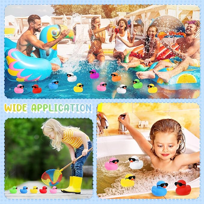 Sosation 36 Packs Mini Rubber Ducks with Sunglasses Sets 2.2 Inch Bath Squeaky Rubber Duckies Cute Float Bathtub Toys for Birthday Party Favors Class Carnival Prizes Car Decor(Multicolored)
