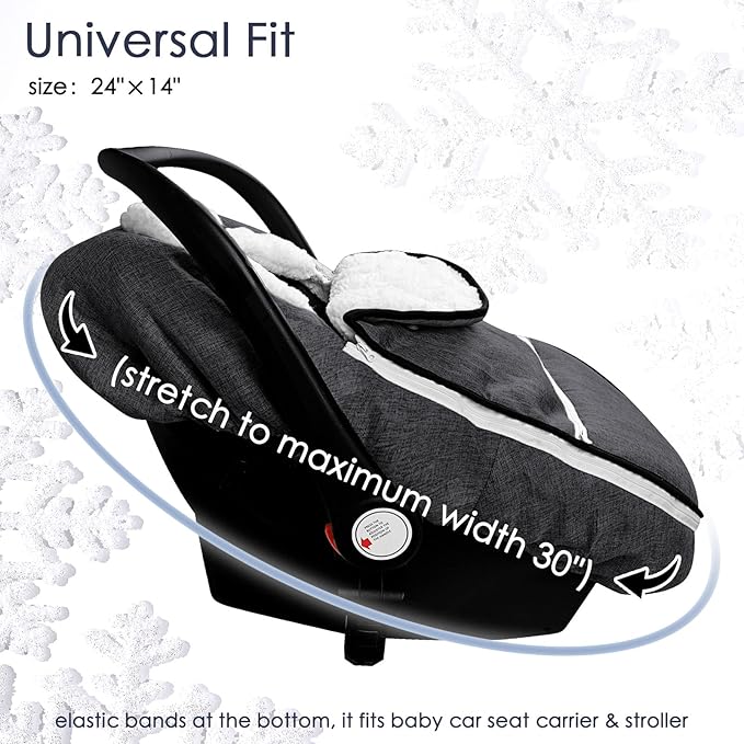 Winter Carseat Cover for Baby Girl Boy, Super Warm & Windproof Protect Baby from Cold Weather, Plush Fleece Infant Car Seat Canopy, Black