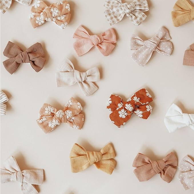 Niceye Baby Hair Clips - 24 Pcs Fully Lined Hair Bow Clips for Fine Hair Cotton Tiny Hair Barrettes for Infants, Toddlers, and Little Girls
