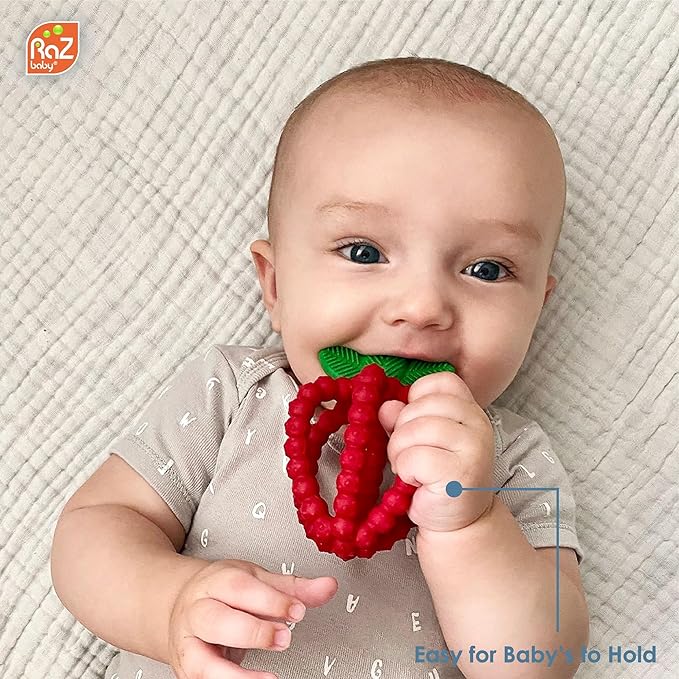 RaZbaby Silicone Infant and Baby Teething Toy Bundle - 3m+ - Soothe Sore Gums Back & Front with Natural Fruit Shape Designs