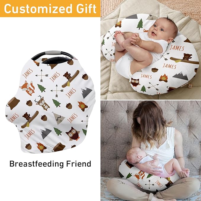 Personalised 7 in 1 Car Seat Cover for Girls and Boys - Multipurpose Breast Feeding Cover, White Owl Print Nursing Cover, Grocery Cart Cover - Birthday Gift for Babies(27"x29")