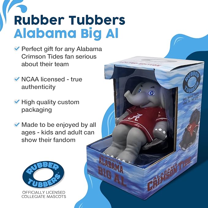 Alabama Crimson Tide (Big Al) Collegiate Bathtub Toys - Officially Licensed NCAA Team Mascots, Authentic Sports Memorabilia, Novelty Rubber Ducks (University of Alabama)