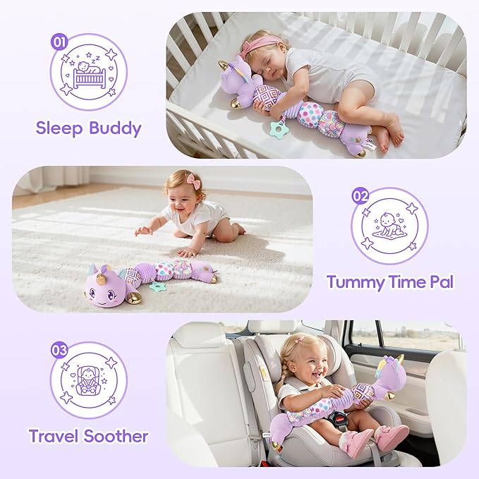Unicorn Baby Toys 6-12 Months Infant Musical Stuffed Toys for Newborn Tummy Time Sensory Toys for Babies with Crinkle and Rattle 0-3-6-12 Months Old Baby Girl Must Have Christmas Gifts - Purple