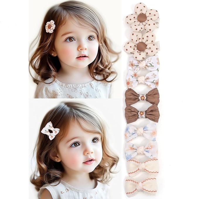 Baby Girls Hair Bow Clips, 10pcs Boutique Cotton Fully Lined Hair Pins, Non Slip Baby Barrettes Accessories for Infants Toddlers Fine Hair by BIANHUAN (Set-E)