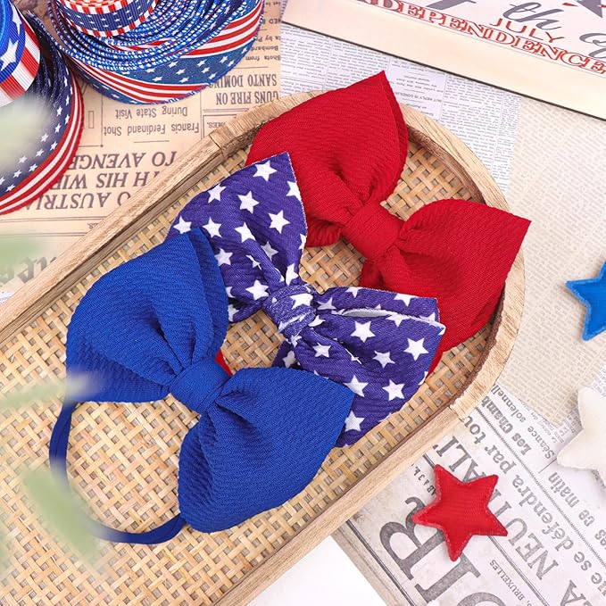 4th of July Hair Bows for Girls Baby Headbands Fourth of July Red White and Blue Hair Accessories Baby Bows 0-6 months Star