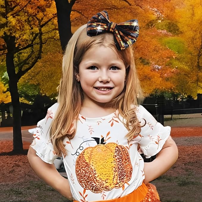 Halloween Baby Girl Clips Alligator Clips Hair Sequins Bows Toddler Girls Sparkly Glitter Baby Barrettes Cheer Bows Kids Hair Bow Black Stripe