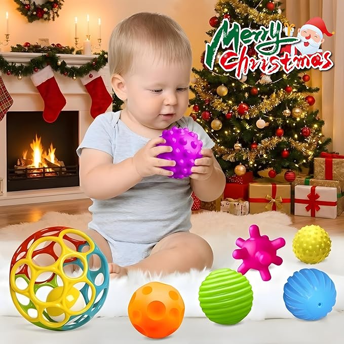 Baby Toys 6-12 Months, Sensory Textured Balls for Toddlers 1-3 Soft, Colorful Infant Rattle Teething Toys 3-6 Months Easy Grasp, Montessori Gift Sets 7-Pieces for Newborn Boys & Girls