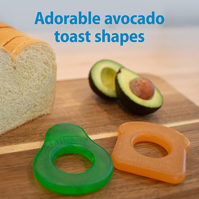 Dr. Brown's AquaCool Water-Filled Teether, Cooling Baby Teether Toy for Sore Gums, Avocado Toast Shapes, BPA-Free, 3m+, 2-Pack