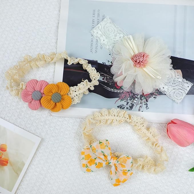 KEAINVRN 3Pcs Baby Girl Headbands Flower Bow Headband for Baby Girls Soft Hairbands Hair Accessories for Newborn Infant Toddler Kids (Multicolor, average size)