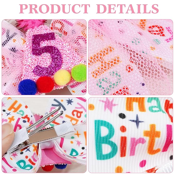Sprinkle Confetti Hair Bow - First Birthday Pink Party Decoration for Baby Girls, Ice Cream Theme Birthday (5th Girls Hair Bow)