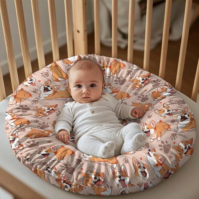 Cartoon Corgi and Paw Newborn Lounger Cover Lounger Cover for Boys Girls Comfy Fit Infant Lounger for Baby, Infant Removable Slipcover Breathable and Washable