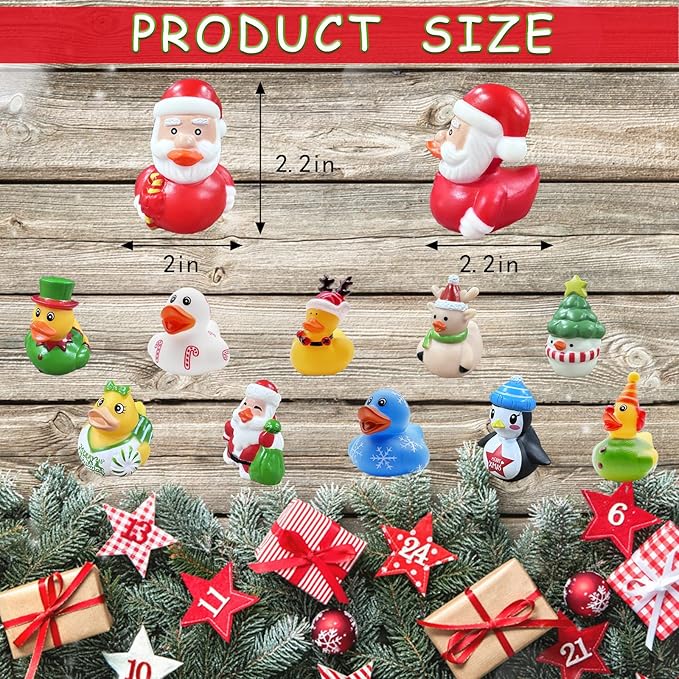 24 PCS Christmas Rubber Ducks,Baby Bath Toys Assorted Duckies,Christmas Party Favor for Kids,Christmas Style Design Ducks Toys for Christmas Stocking Stuffers,Baby Showers,Birthday Gifts(Christmas)