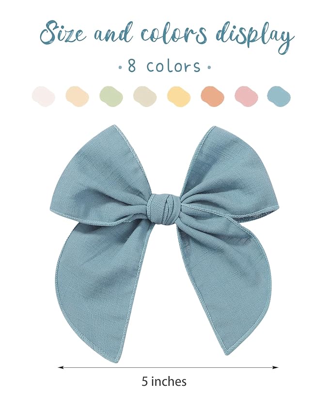 doboi 8PCS Baby Girls Hair Clips Fable Hair Bows Cotton Linen Bows for Girls Hair Accessories for Baby Toddlers Kids Child