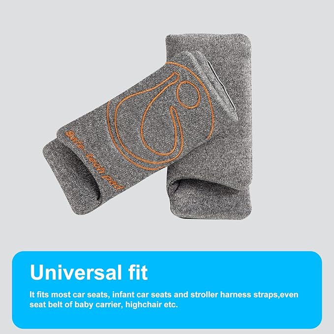 Innokids Car Seat Strap Cover Set for Baby Kids Seat Belt Covers with Crotch Pad Back Anti-Slip Design for Car Seats Pushchair Stroller (Medium (5.9”L), Gray)