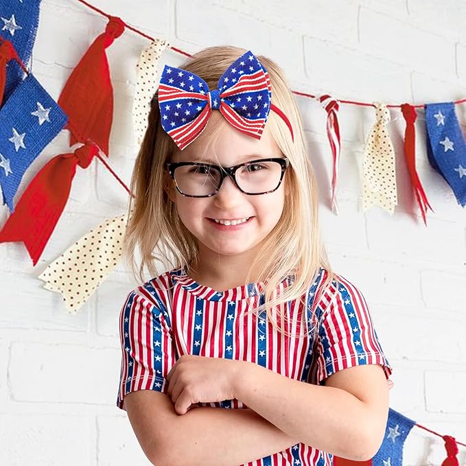 YanJie 4.5'' 4pcs 4th of July Baby Girl Bows Blue American Patriotic Headband Baby Red Hair Accessories Newborn Bows Toddler Girls Headband